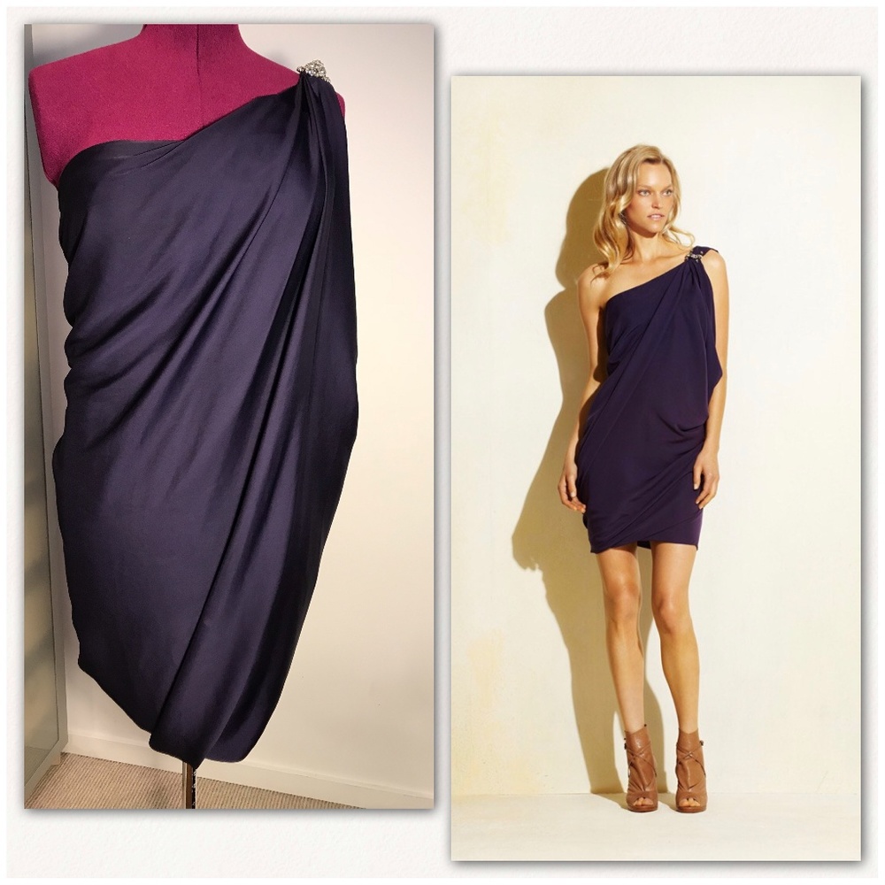 Max Azria (BCBG) one shoulder draped mini. EUC